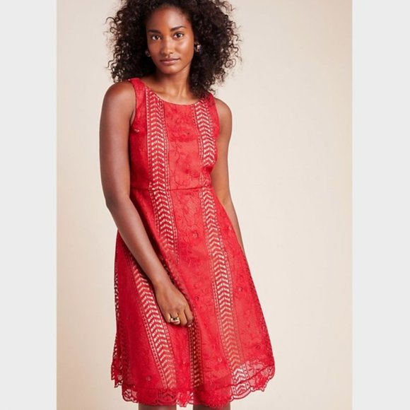 NWT Anthropologie Romantic Red Lace Mini Dress 6 - Picture 2 of 5